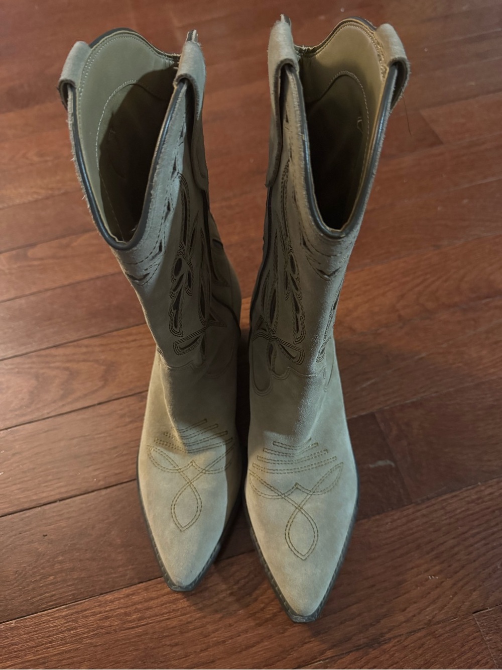 Marc Fisher Olive Green Suede Western Heeled Boots